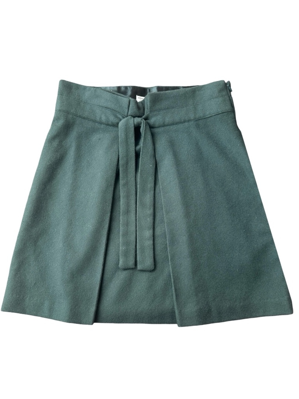 Milly NY Dark Green Wool Blend Tie Accent A-Line Skirt Womens Size 6